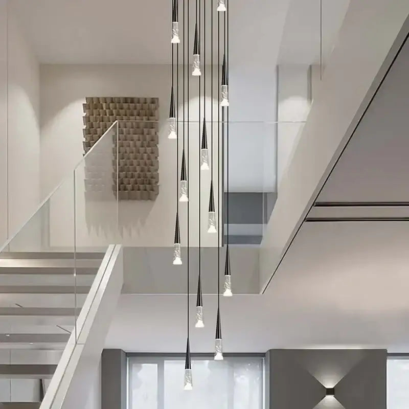 Modern black and clear led rain drop chandelier staircase light