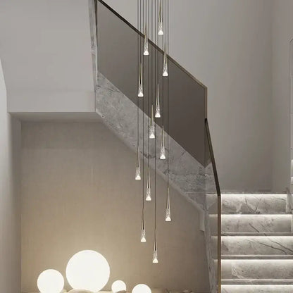 Modern black and clear led rain drop chandelier staircase light