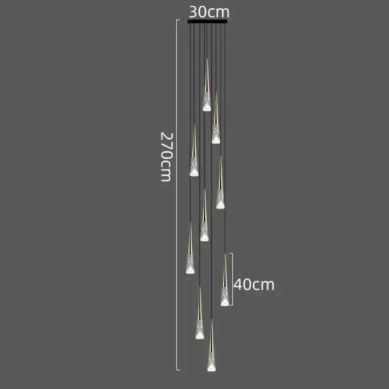 Modern black and clear led rain drop chandelier staircase light