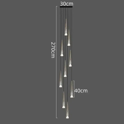 Modern black and clear led rain drop chandelier staircase light