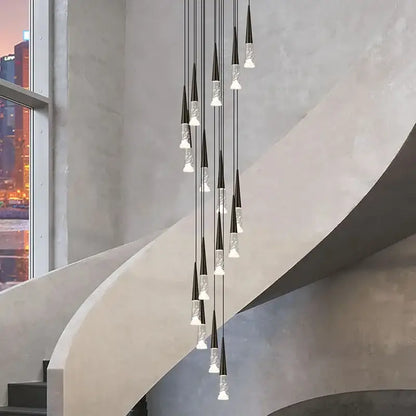 Modern black and clear led rain drop chandelier staircase light