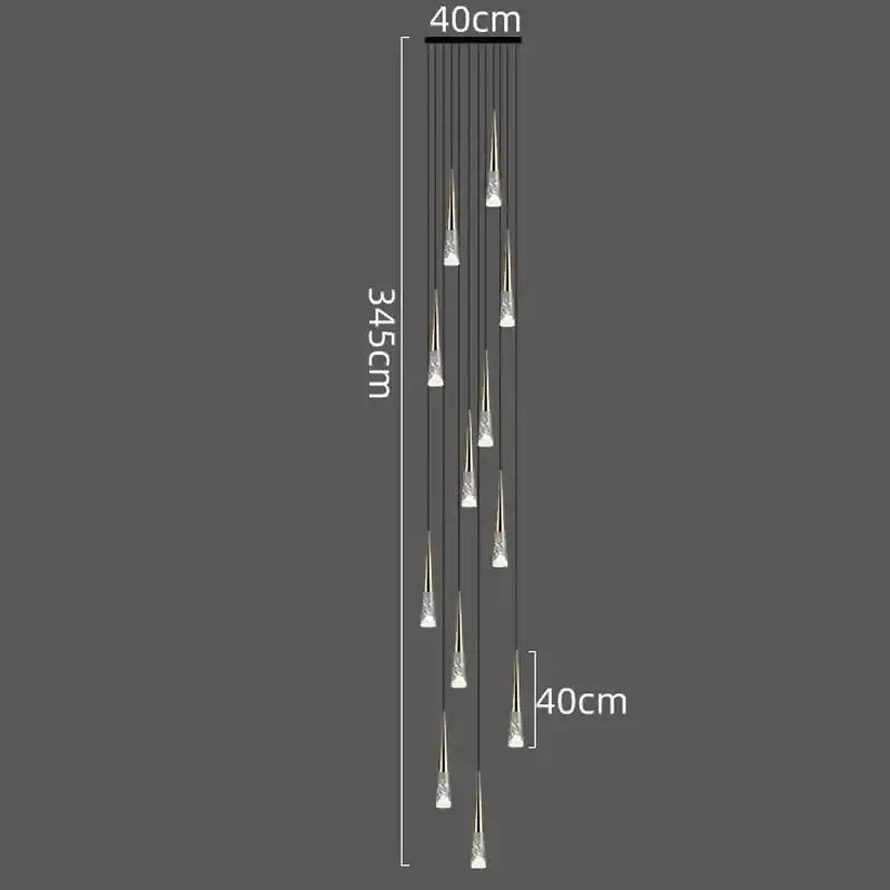 Modern black and clear led rain drop chandelier staircase light
