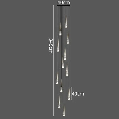 Modern black and clear led rain drop chandelier staircase light