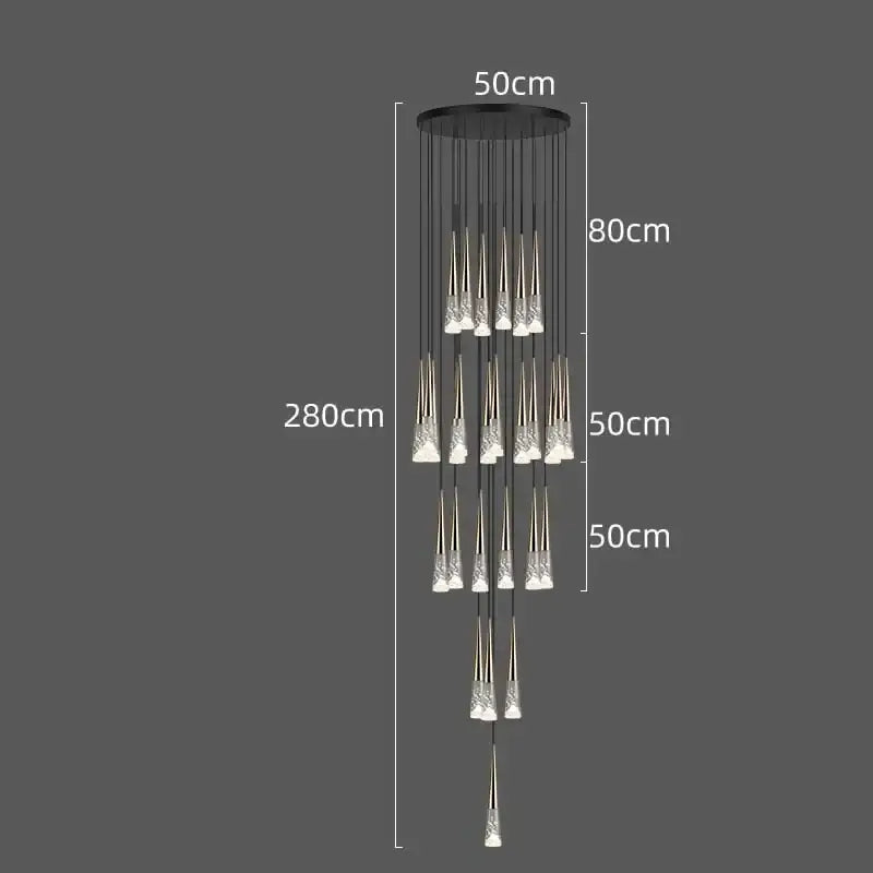 Modern black and clear led rain drop chandelier staircase light