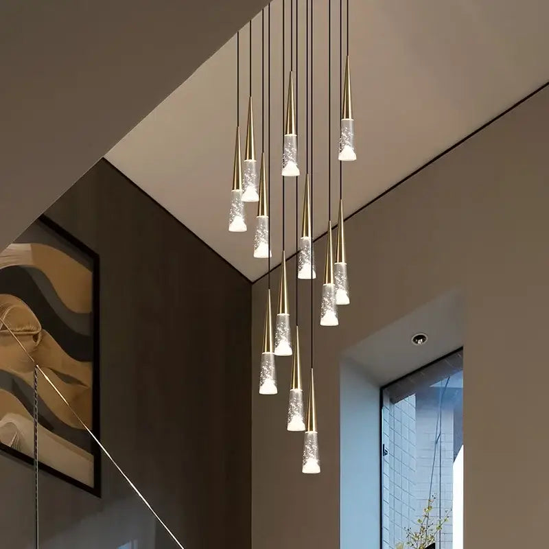 Modern black and clear led rain drop chandelier – staircase pendant light