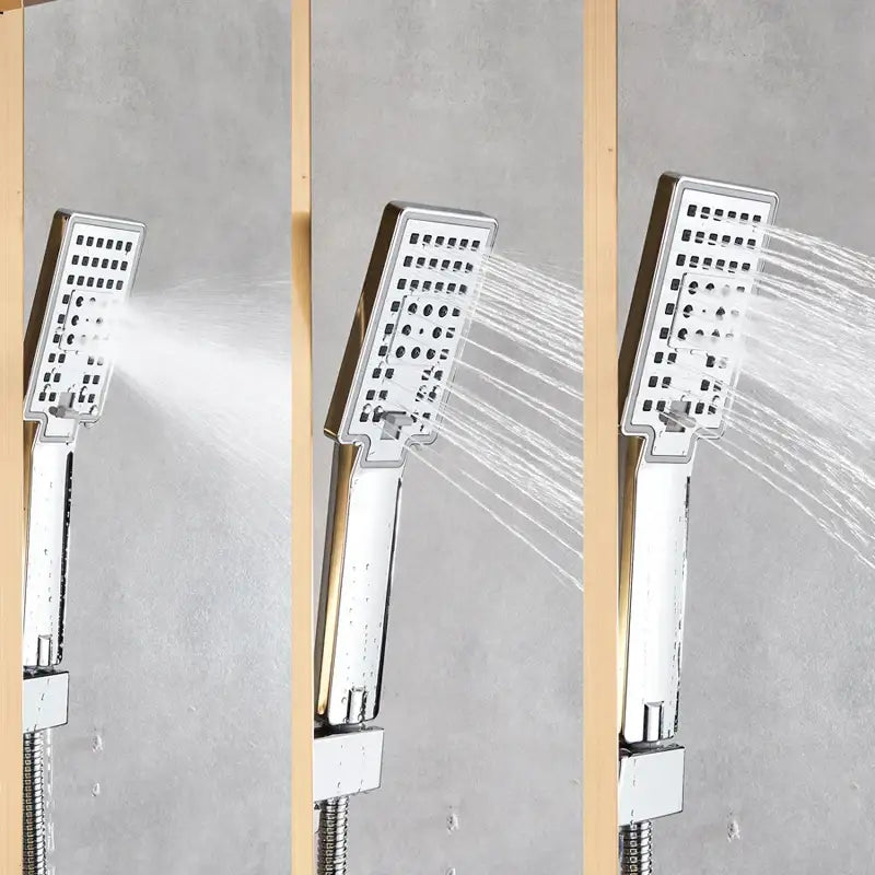 Gold led rain shower column with digital screen massage jets bathroom