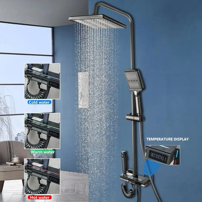 Modern matte black led rain shower set bathroom digital display