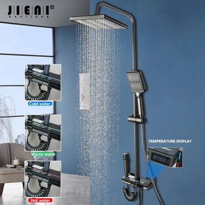 Modern matte black led rain shower set bathroom digital display