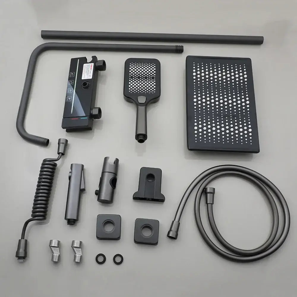 Modern matte black led rain shower set bathroom digital display