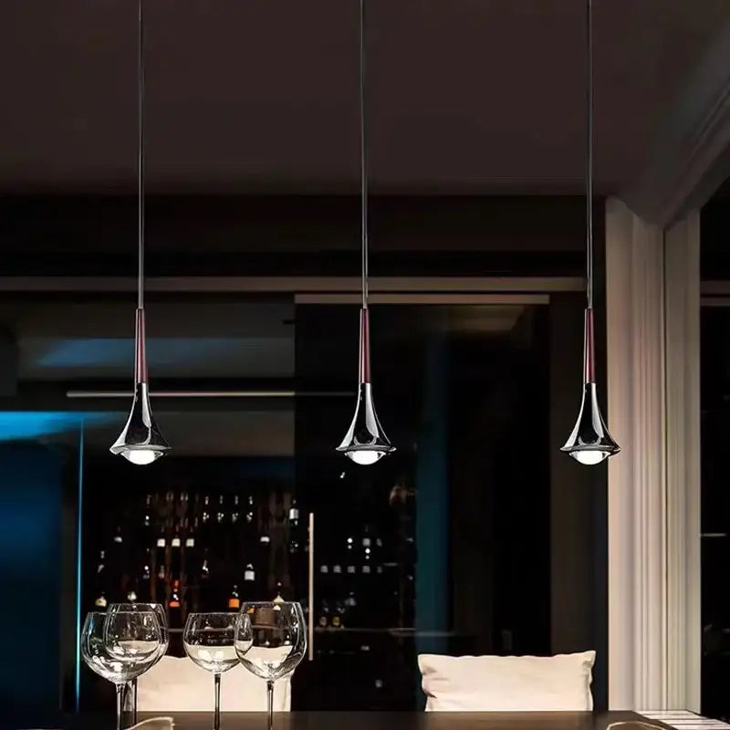 Modern chrome trumpet led rain staircase chandelier for bar island