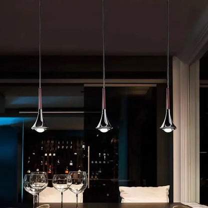 Modern chrome trumpet led rain staircase chandelier for bar island