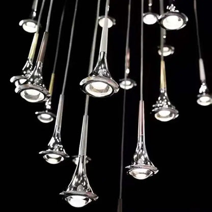 Modern chrome trumpet led rain staircase chandelier for bar island