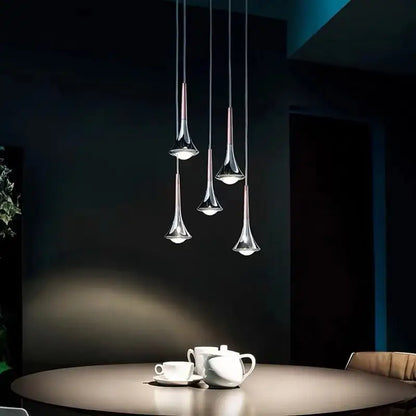 Modern chrome trumpet led rain staircase chandelier for bar island