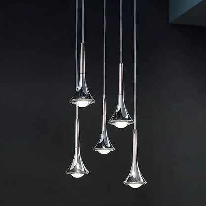 Modern chrome trumpet led rain staircase chandelier for bar island