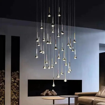 Modern chrome trumpet led rain staircase chandelier for bar island
