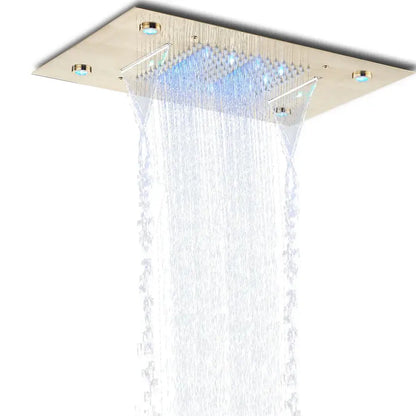 Modern black rain waterfall shower head bathroom blue led lights