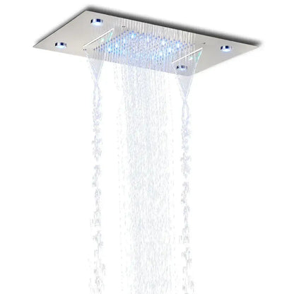 Modern black rain waterfall shower head bathroom blue led lights