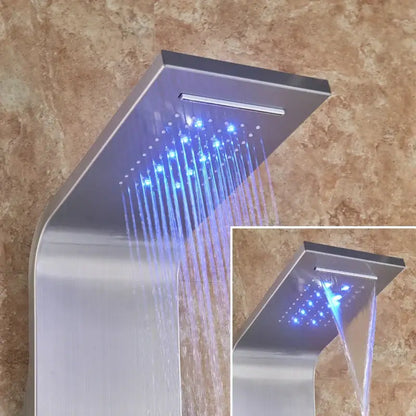 Silver rainfall led shower panel with bidet sprayer for bathroom