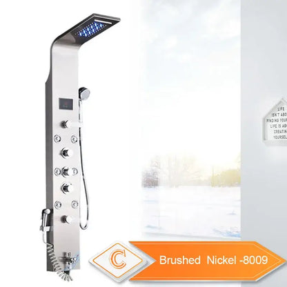Silver rainfall led shower panel with bidet sprayer for bathroom
