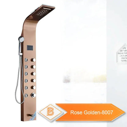 Silver rainfall led shower panel with bidet sprayer for bathroom