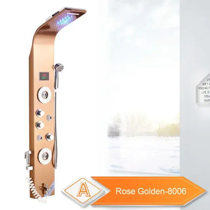 Silver rainfall led shower panel with bidet sprayer for bathroom