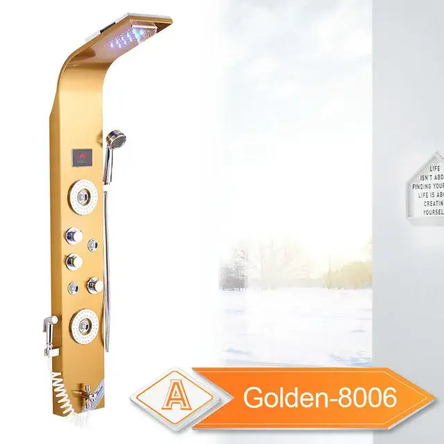 Silver rainfall led shower panel with bidet sprayer for bathroom