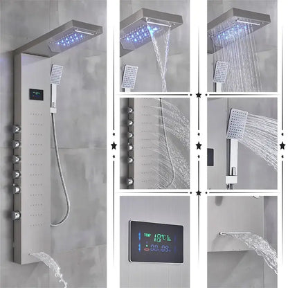 Modern black rainfall shower panel with led screen – bathroom hand spray