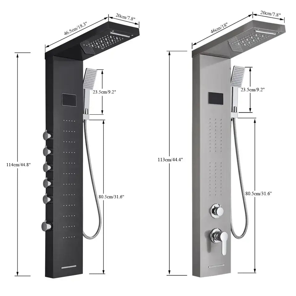 Modern black rainfall shower panel with led screen – bathroom hand spray