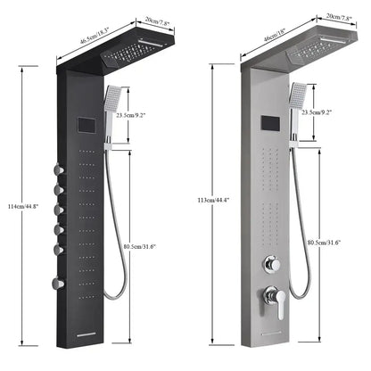 Modern black rainfall shower panel with led screen – bathroom hand spray