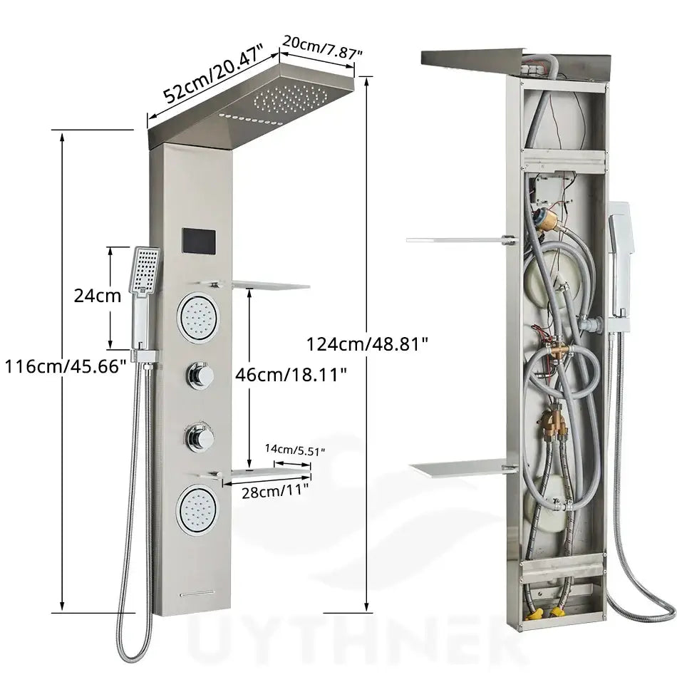 Modern black led rainfall shower panel with temperature screen bathroom