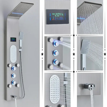 Modern black & brushed led rainfall shower panel bathroom system