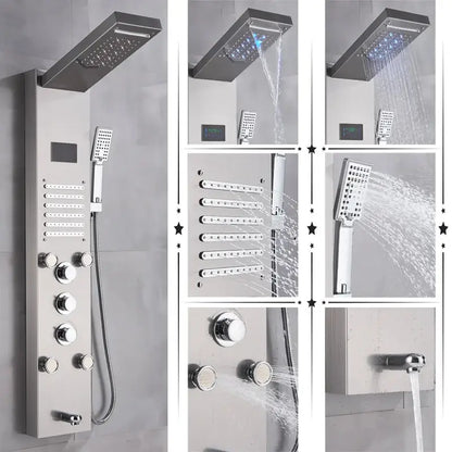 Modern black stainless steel led rainfall shower panel bathroom spa