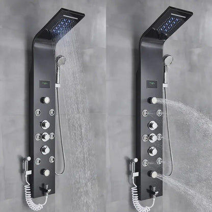 Modern black rainfall shower panel with led temperature screen bathroom