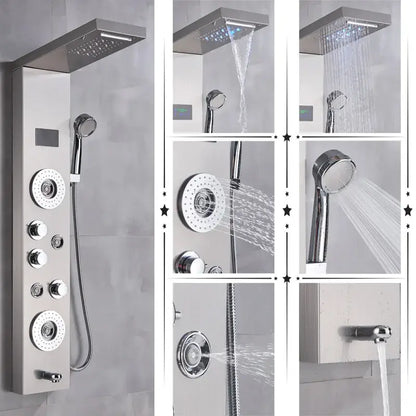 Modern black stainless steel led rainfall shower panel bathroom spa