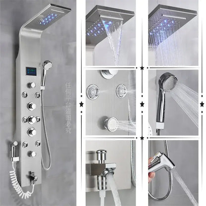 Modern black rainfall shower panel with led temperature screen bathroom