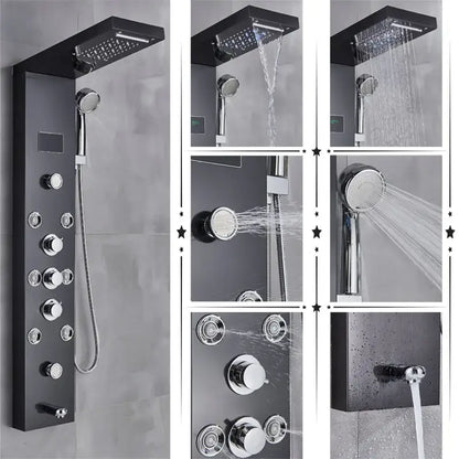 Modern black stainless steel led rainfall shower panel bathroom spa