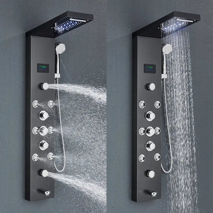 Modern black stainless steel led rainfall shower panel bathroom spa
