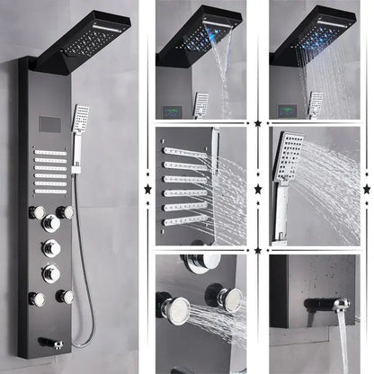 Modern black stainless steel led rainfall shower panel bathroom spa