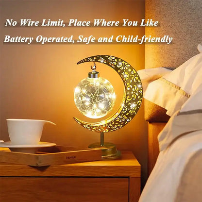 Golden filigree led ramadan moon table lamp bedroom decor