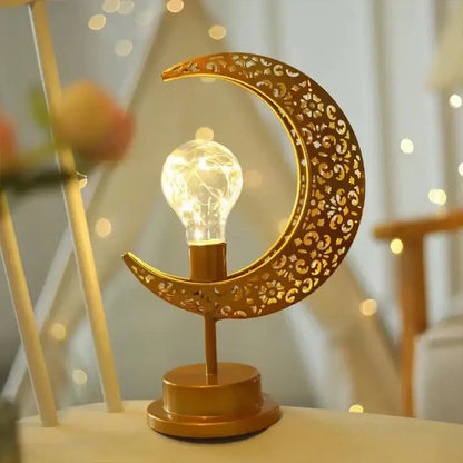 Golden filigree led ramadan moon table lamp bedroom decor