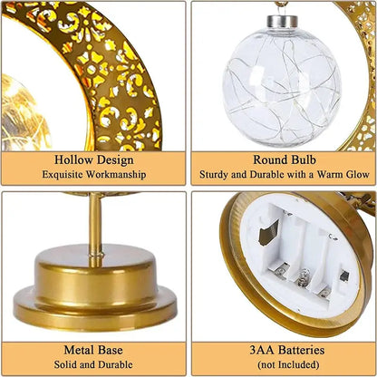 Golden filigree led ramadan moon table lamp bedroom decor
