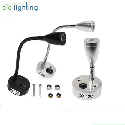 Silver and black led reading light bedroom flexible gooseneck lamp