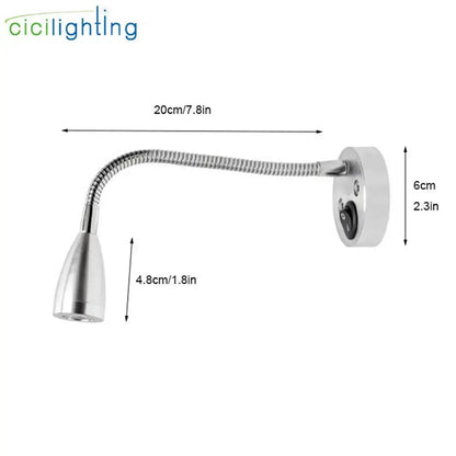 Silver and black led reading light bedroom flexible gooseneck lamp