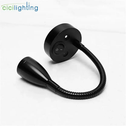 Silver and black led reading light bedroom flexible gooseneck lamp