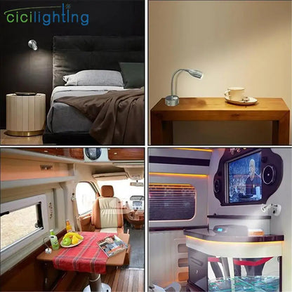 Silver and black led reading light bedroom flexible gooseneck lamp