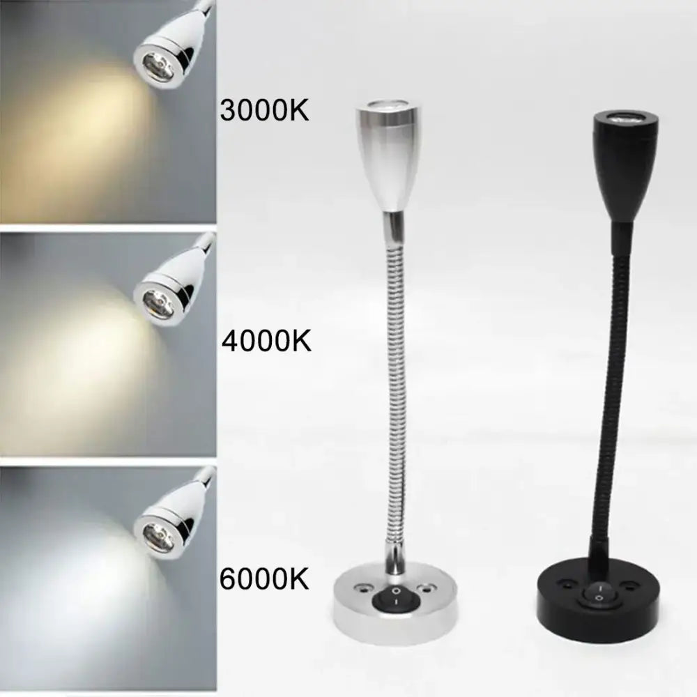 Silver and black led reading light bedroom flexible gooseneck lamp