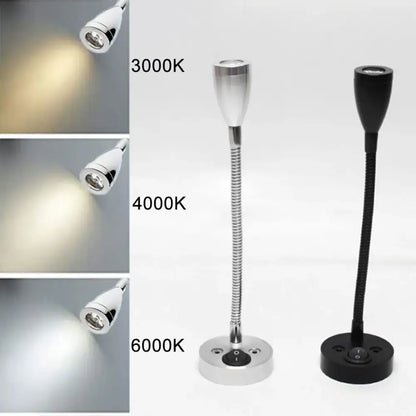 Silver and black led reading light bedroom flexible gooseneck lamp