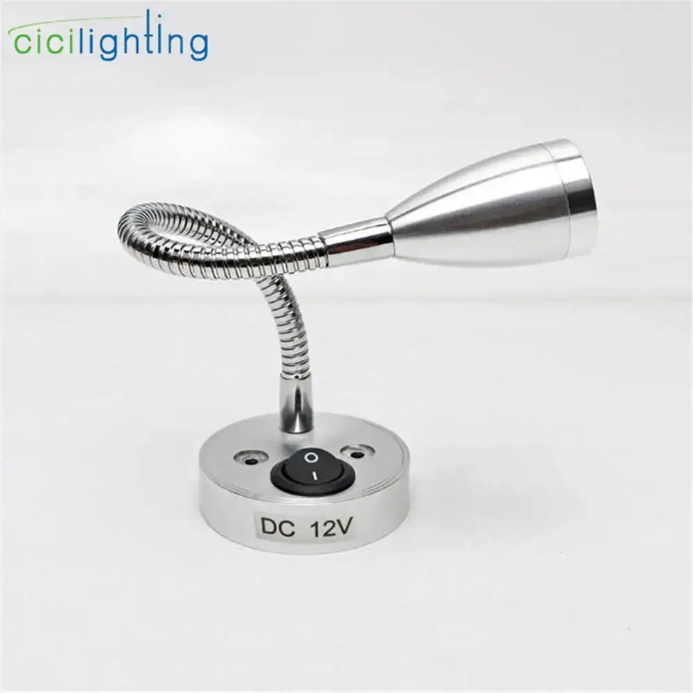 Silver and black led reading light bedroom flexible gooseneck lamp