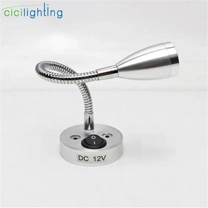 Silver and black led reading light bedroom flexible gooseneck lamp
