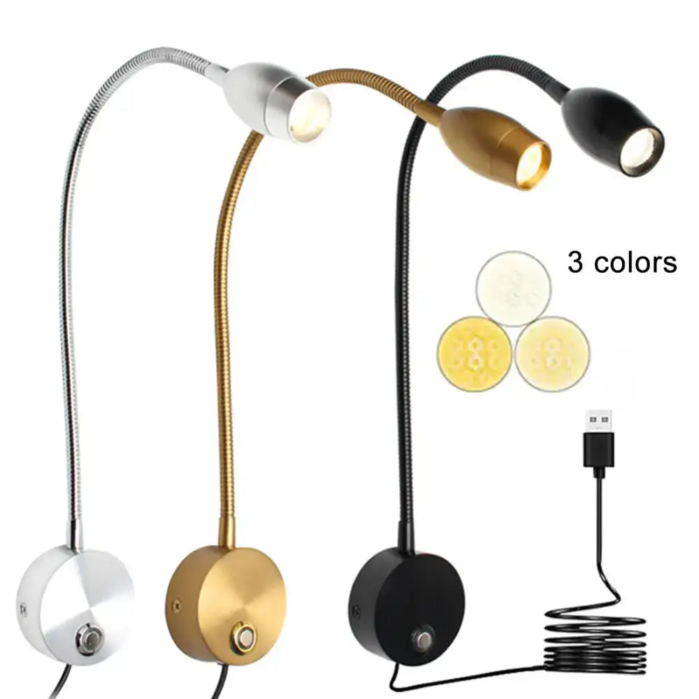 Flexible led reading light silver gold & black bedroom desk lamp